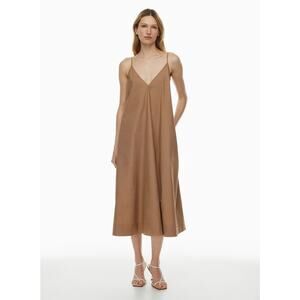 Babaton Aritzia Womens Beige V-Neck Nouvelle Poplin Midi Dress XS